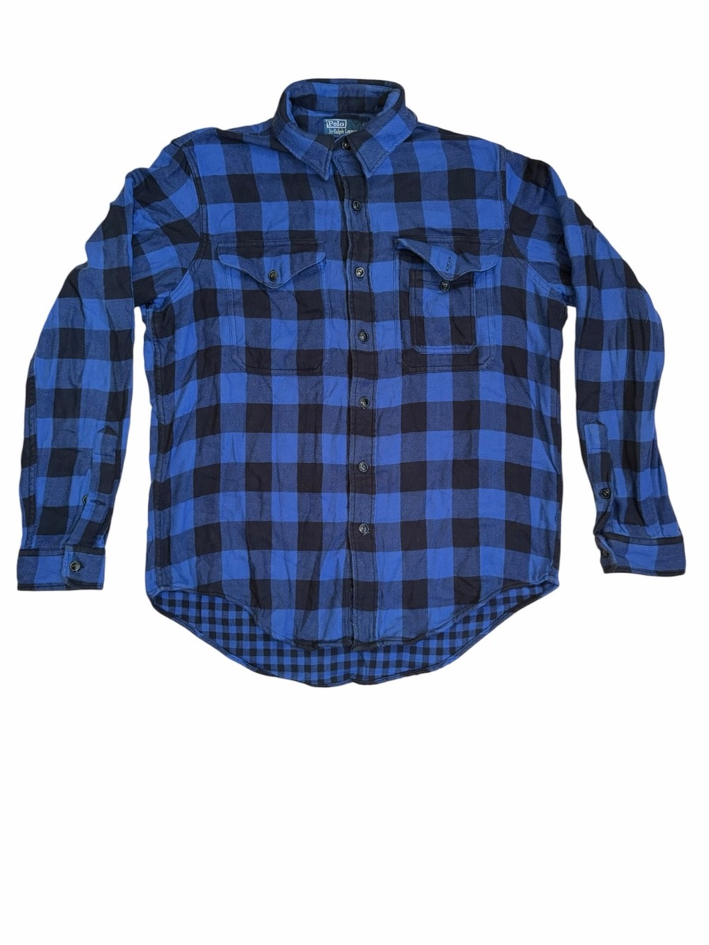 Polo Ralph Lauren Flannel Shirt Size Large Blue Black Buffalo Plaid Heritage